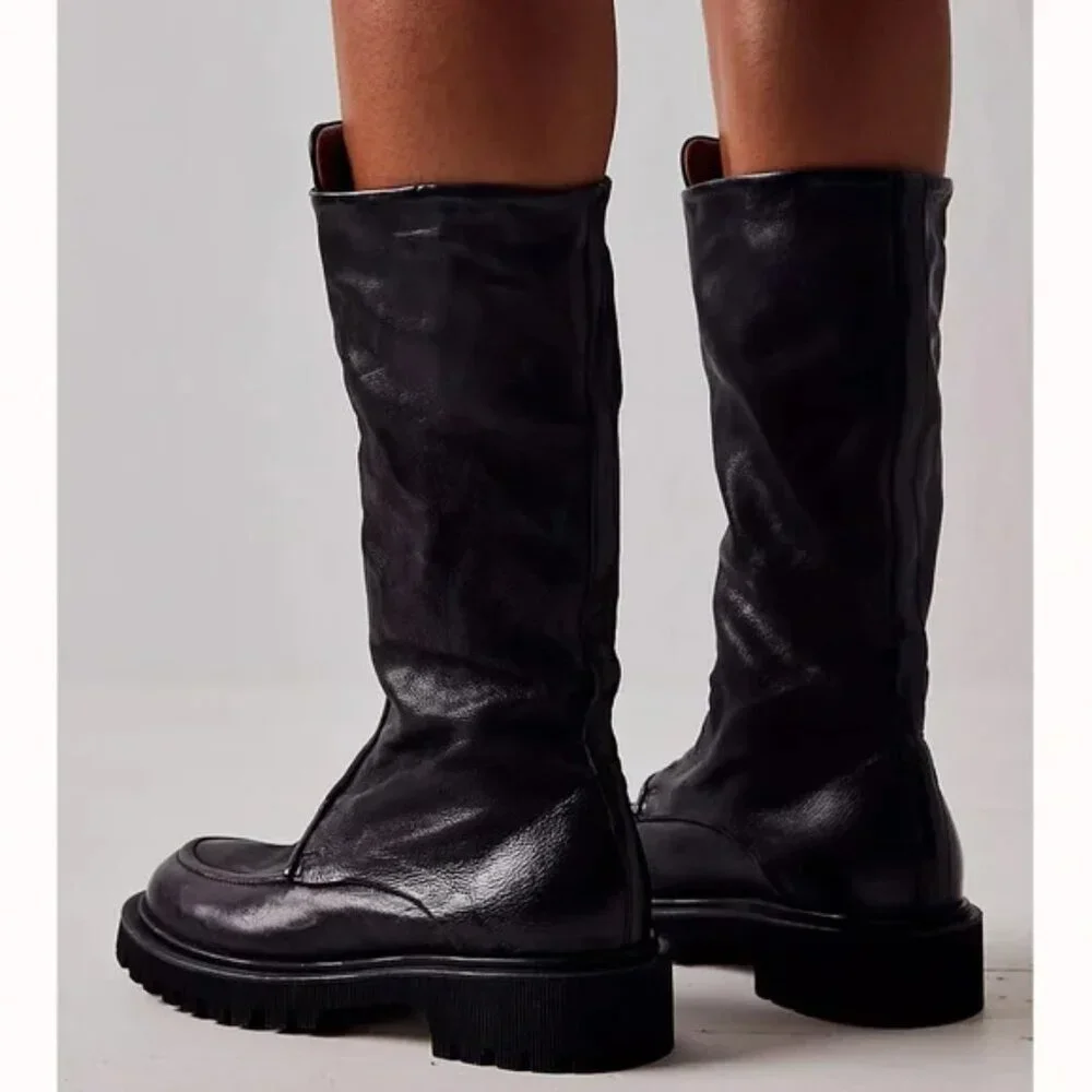 Free People x AS 98 Zayne Zip Front Tall Boots Lug Sole Black Leather US 8 NWOB - Picture 3 of 4